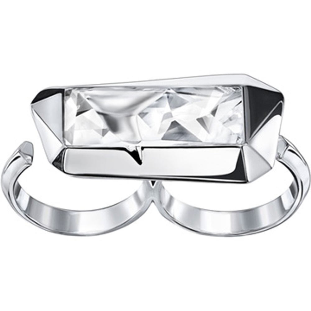 Jean Paul Gaultier Silver Double-Band Ring with Clear Crystal